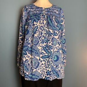 J Crew Blue & White Embroidered Floral Tunic